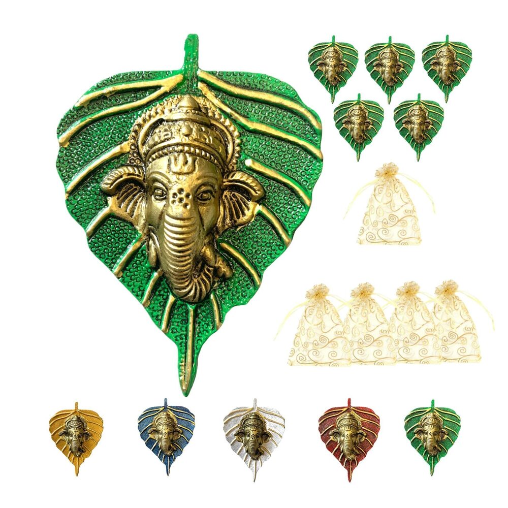 6430 Metal Leaf Ganesha Diwali Decor Wall Hanging for Home & Office